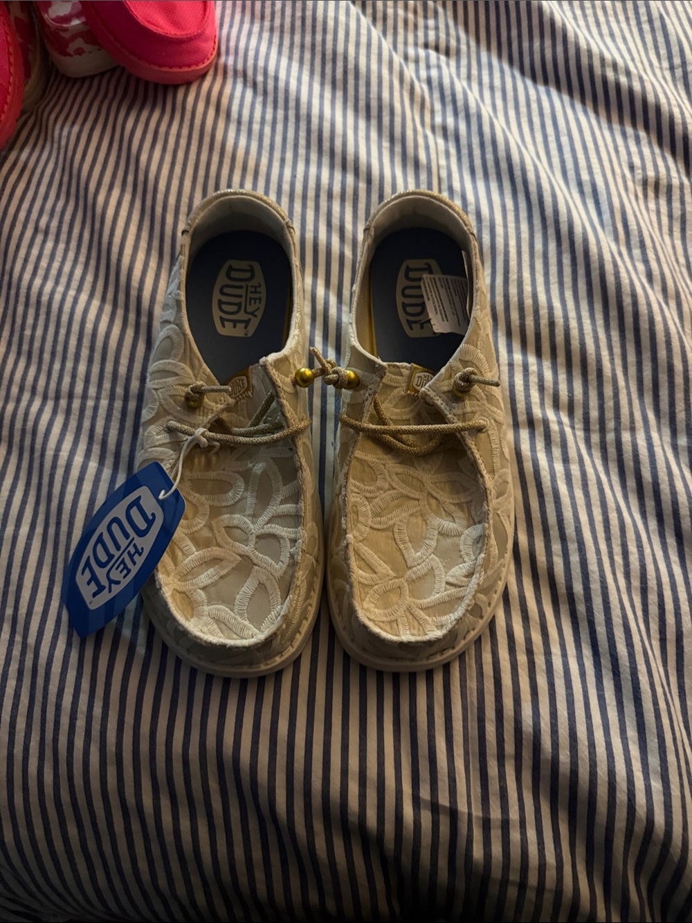 Hey Dude Kids Beige Lace-Pattern Slip-On Sneakers